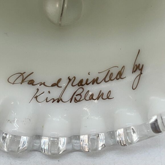 Fenton Glass Bell Silver Crest Hand Painted Floral Ruffled Edge by Kim Blake - Picture 3 of 9